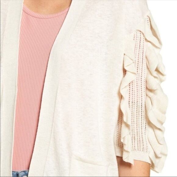 Rachel Parcell Ruffle Sleeve Cardigan Oatmeal S - Picture 4 of 8